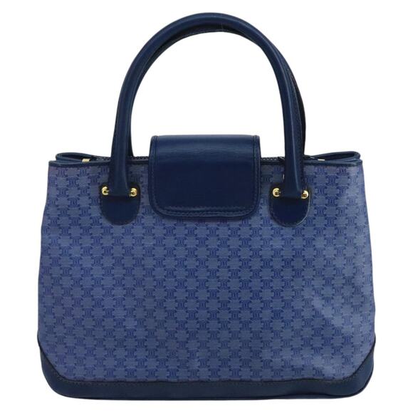 CELINE Macadam Canvas Hand Bag Blue Gold - Picture 3 of 12